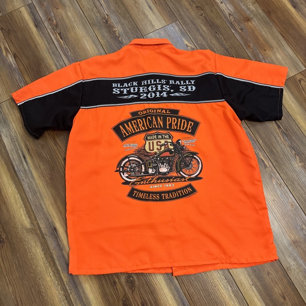 Sturgis Black Hills Rally Size LARGE Biker Button Up Reflective Motorcycle Shirt